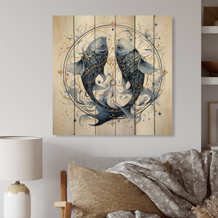 Ivy Bronx Jayron Pisces Zodiac Sign On Wood Print Wayfair